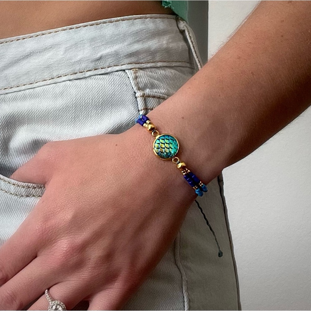 Mermaid Tail Bracelet: Seed Bead Macrame Anklet, Adjustable Cord - Picture 1 of 6